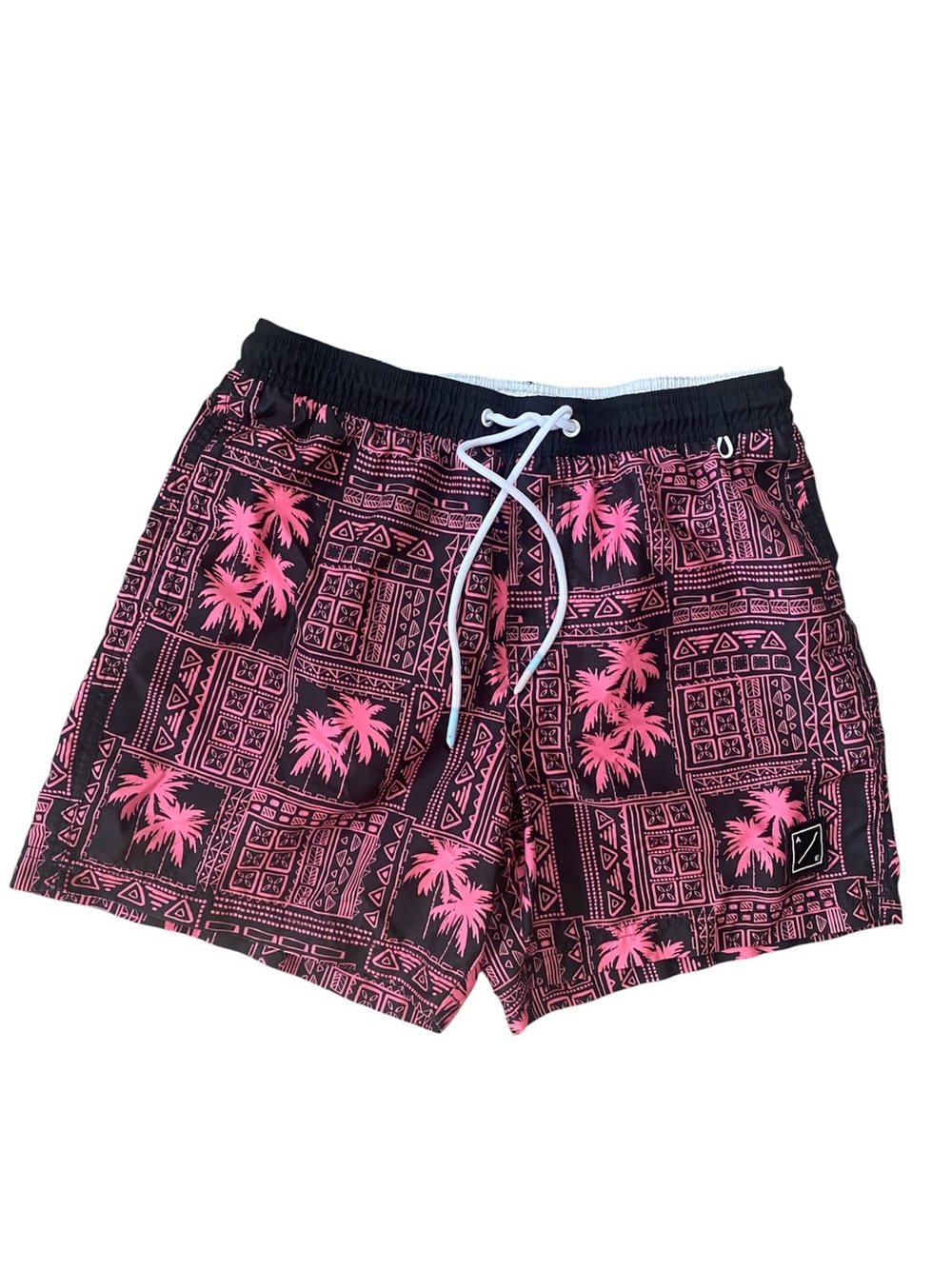 American Eagle Outfitters Black & Pink Palm Print Swim Shorts Size M